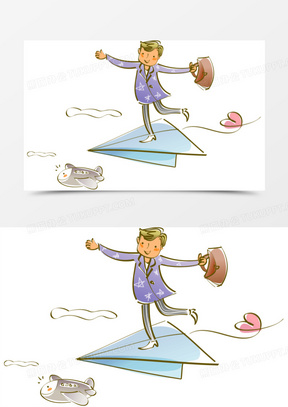 卡通插画人物纸飞机
