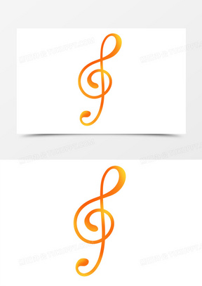 手绘橙色音符高音谱号装饰素材