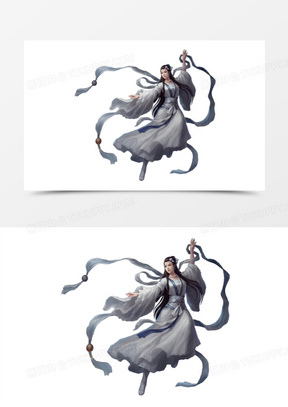 飞天白衣仙女手绘古风海报背景