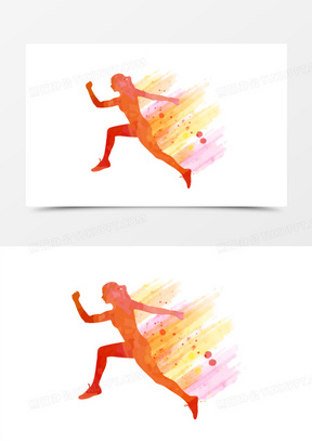 手绘人物剪影起跑装饰素材