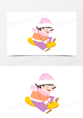 手绘卡通冬季可爱滑雪女孩素材