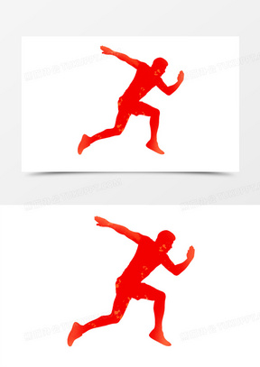 手绘红色奔跑剪影免抠元素