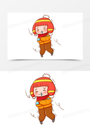 卡通手绘北风吹中发抖元素