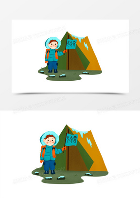 卡通手绘冬令营营地驻扎素材