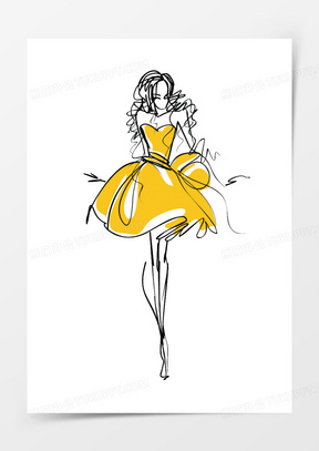 简约线条黄色礼服模特