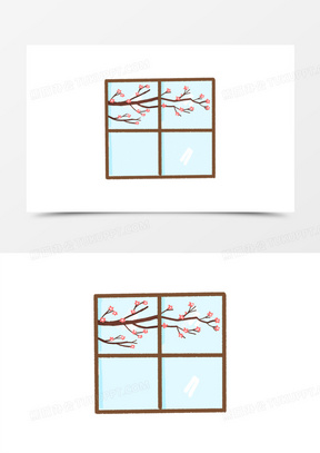 卡通手绘窗外梅花素材