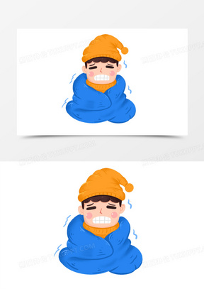 卡通手绘男孩冬天裹着被子瑟瑟发抖免抠元素