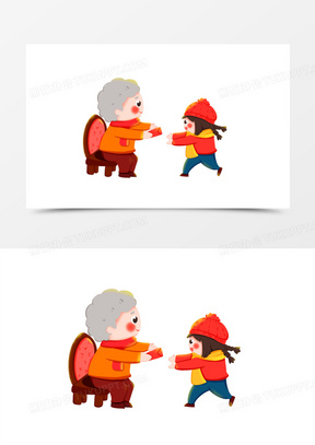 卡通手绘创意长辈给小孩红包元素