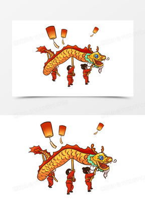 手绘卡通耍龙灯免抠元素