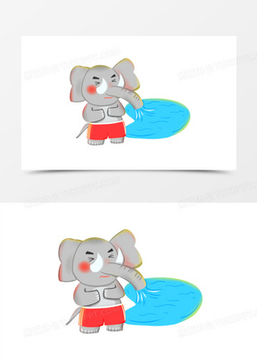 卡通手绘创意大象急着喝水元素
