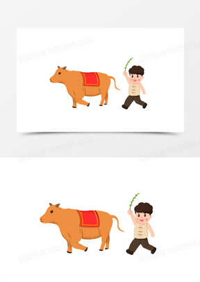 420手绘水墨牧童与牛免抠素材40手绘水墨风牧童骑牛玩耍插画元素150