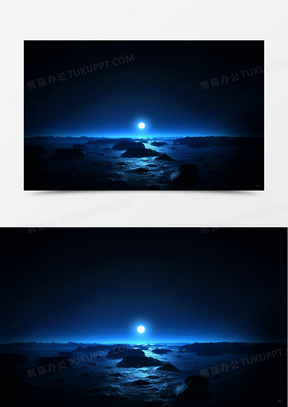蓝色月光海面礁石海报背景神秘