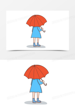 手绘卡通打伞撑伞素材