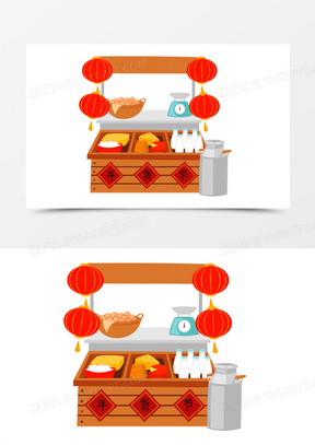 手绘卡通年货节铺子素材