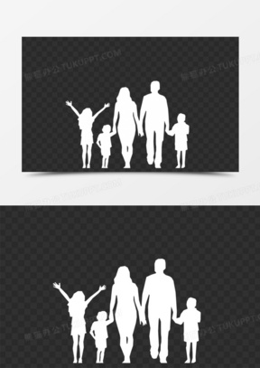 白色五口之家手牵手背影免抠素材