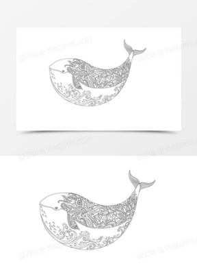 鲸鱼海浪手稿图片