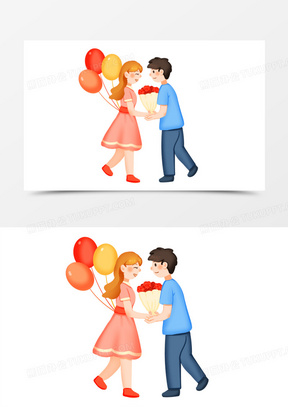 手绘卡通情侣表白免抠素材