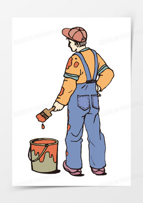 卡通手绘用刷子戴帽子油漆男人