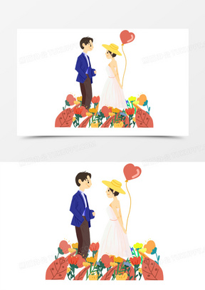 卡通手绘情侣结婚场景元素