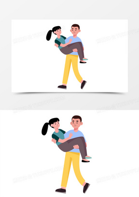 手绘卡通男生公主抱女生免抠素材