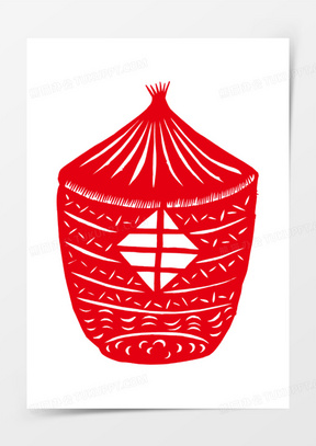 红色中式粮仓剪纸