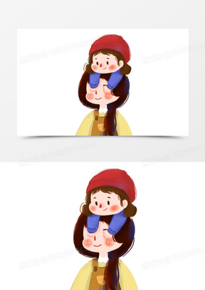 卡通手绘孩子蒙住妈妈的眼睛素材