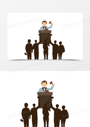 卡通手绘拍卖会现场元素