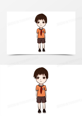 手绘卡通男生立正元素