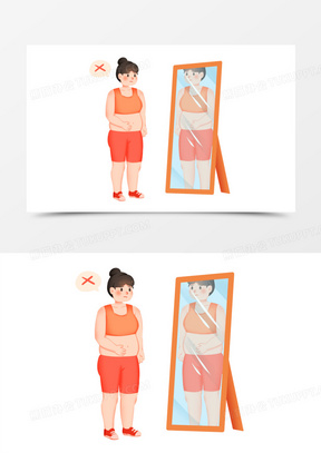 手绘卡通肥胖自卑免抠素材