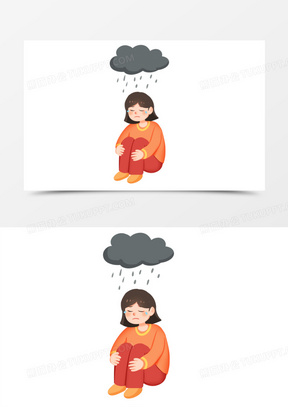 手绘卡通自卑的人物免抠素材