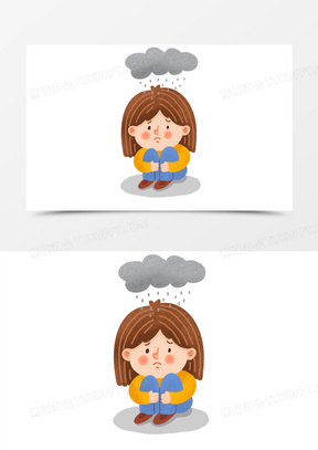 卡通情绪低落素材1551手绘卡通人物抑郁自卑免抠素材971手绘插画风