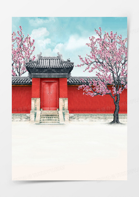 红色中国风大门海报背景