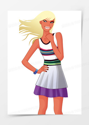 卡通手绘白色头发性感模特矢量图