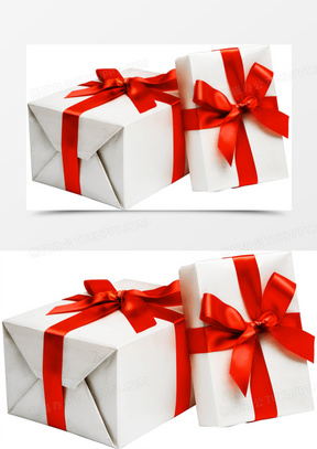 红彩带白色礼物盒