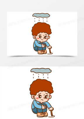 手绘卡通情绪低落素材