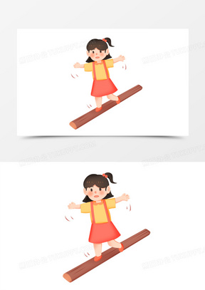 手绘卡通过独木桥免抠素材