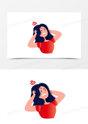 手绘卡通女孩生气暴躁素材