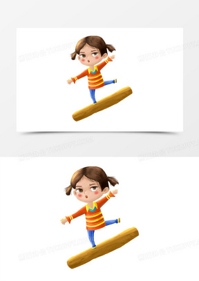 独木桥卡通免抠素材450跨河独木桥1510手绘卡通过独木桥的男孩插画免