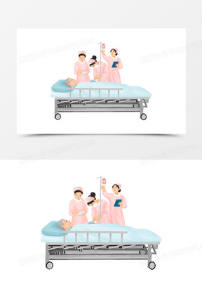 手绘插画风老人住院元素