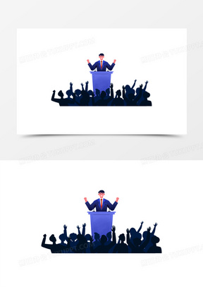 手绘卡通演讲席下的观众素材