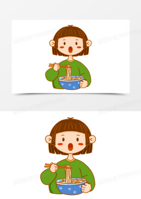 卡通小女孩吃面素材