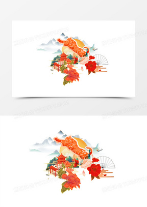 虎年金色国潮山水老虎合成元素