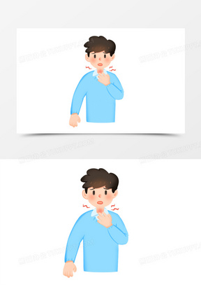 手绘卡通喉咙痛免抠素材