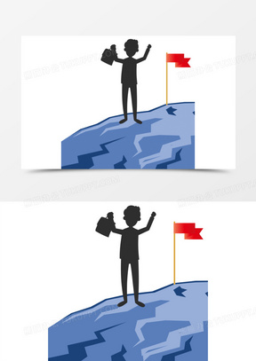 手绘卡通商务人士登顶剪影素材