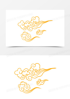 黄色古风祥云免抠装饰元素