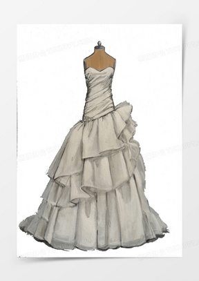 手绘礼服婚纱模特插画