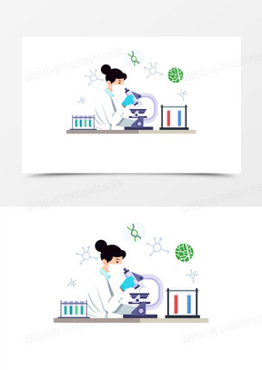 手绘卡通实验人员做实验场景素材