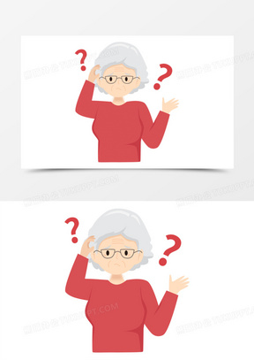 手绘老奶奶健忘忘记事情素材