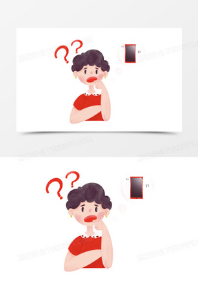 卡通手绘女生忘记手机在哪里素材