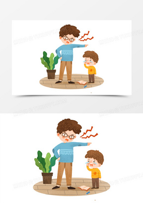 手绘卡通爸爸训斥孩子插画免抠元素